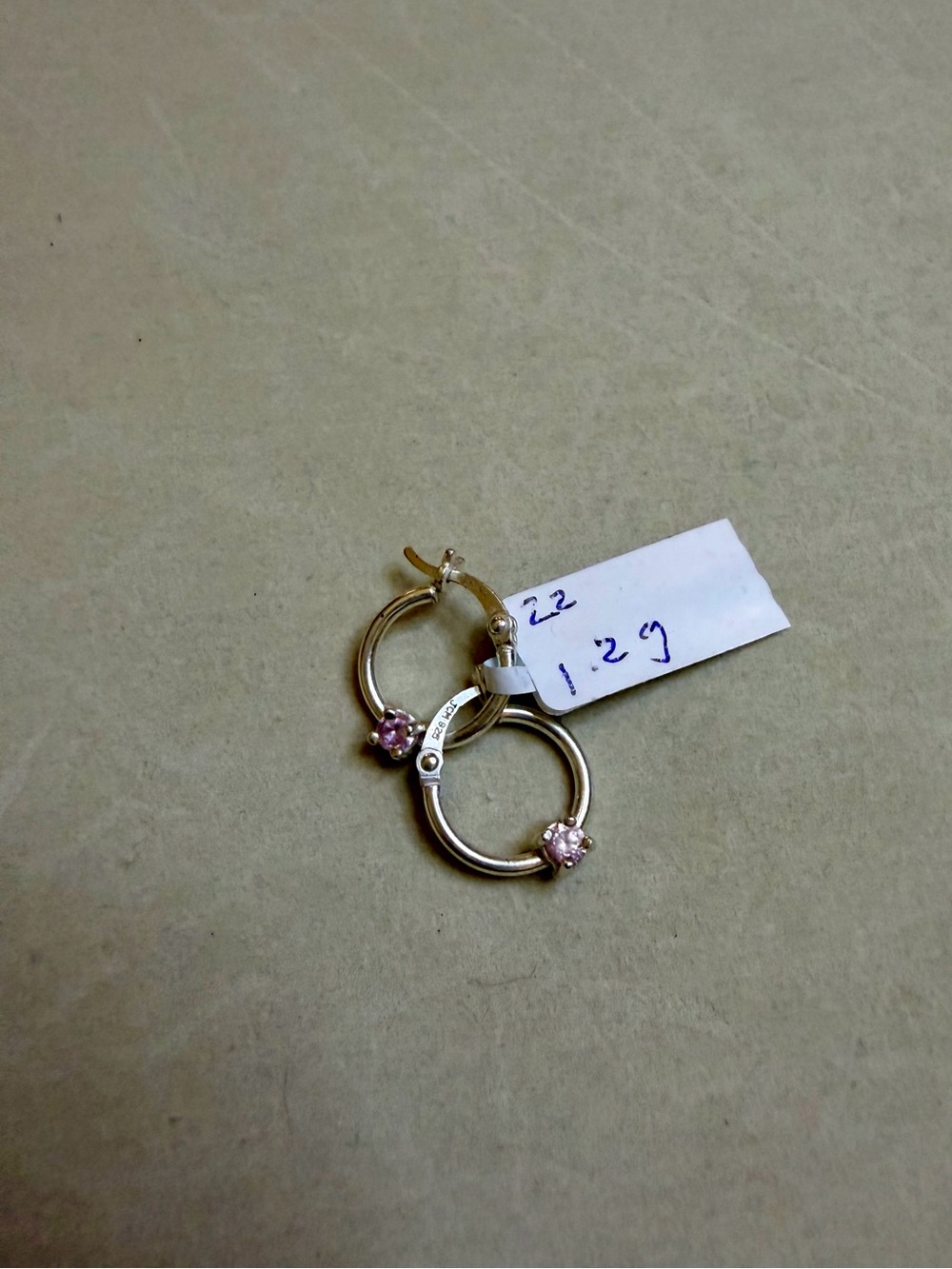 925 Sterling Silver Hoop Earrings with Pink CZ Stones